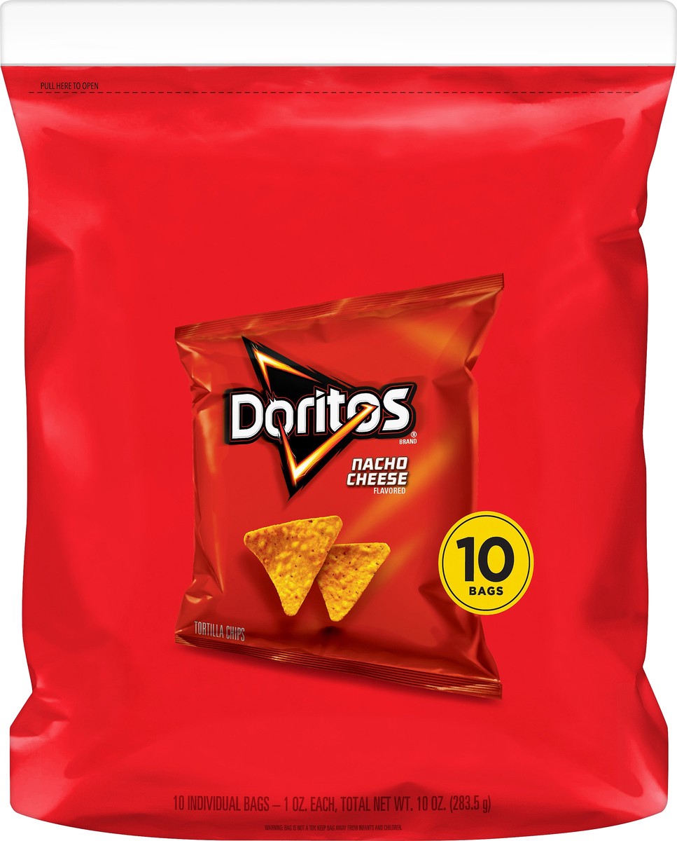 slide 6 of 6, Doritos Nacho Cheese Flavored Tortilla Chips 10 ea, 10 ct; 1 oz