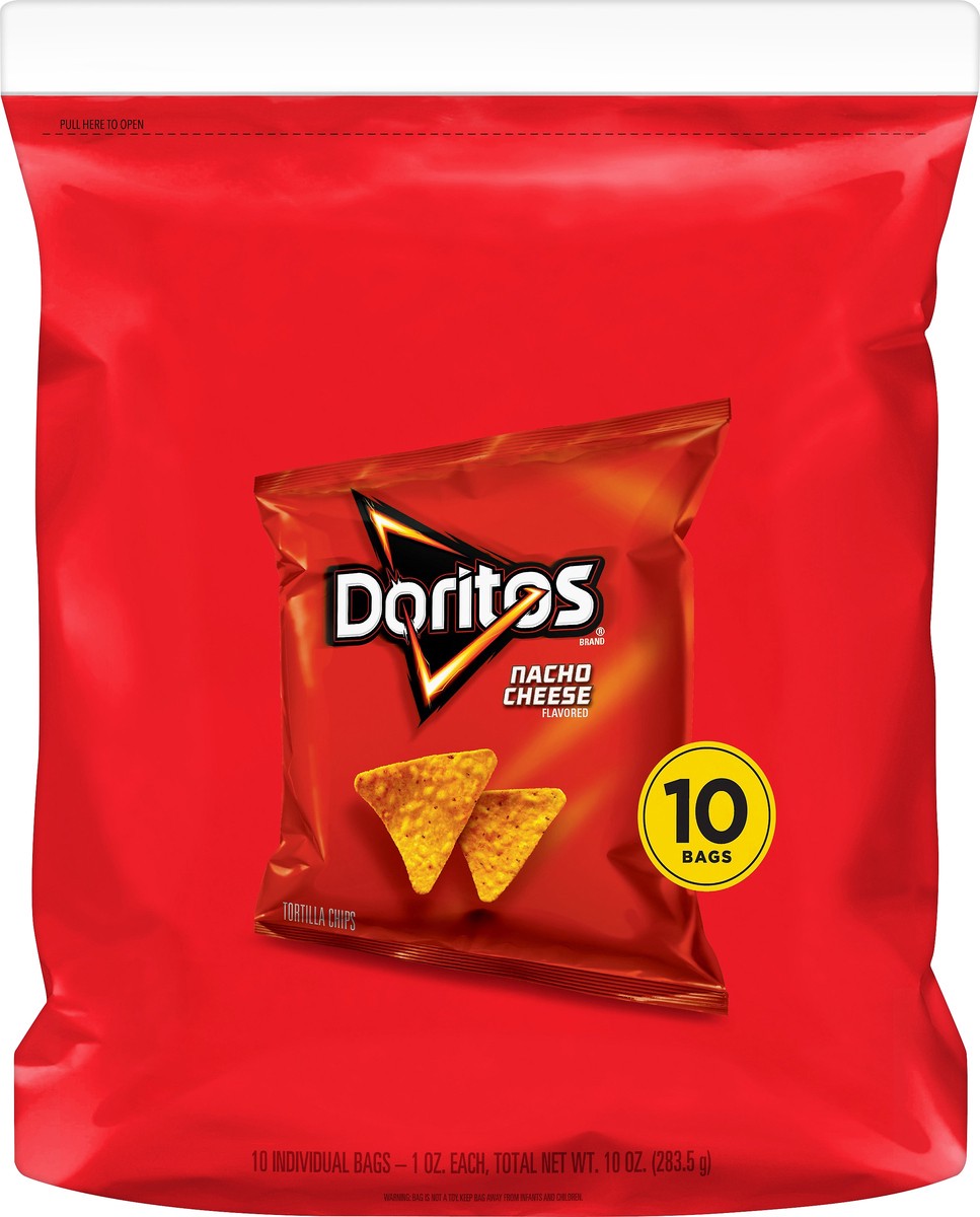 slide 2 of 6, Doritos Nacho Cheese Flavored Tortilla Chips 10 ea, 10 ct; 1 oz