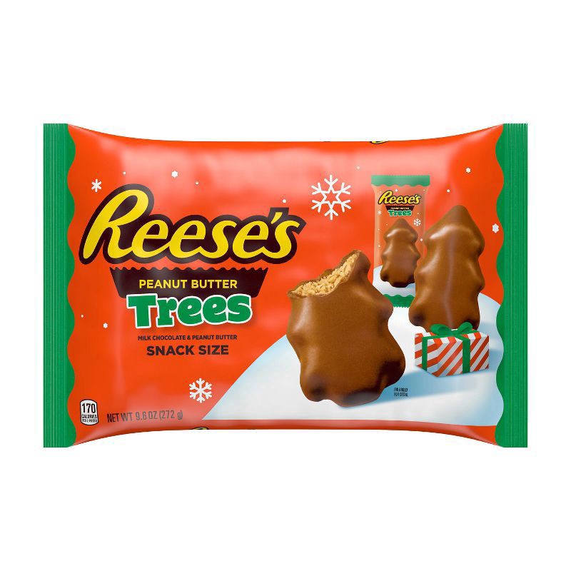 slide 1 of 6, Reese's Milk Chocolate Snack Size Peanut Butter Trees, Christmas Candy Bag, 9.6 oz, 9.6 oz