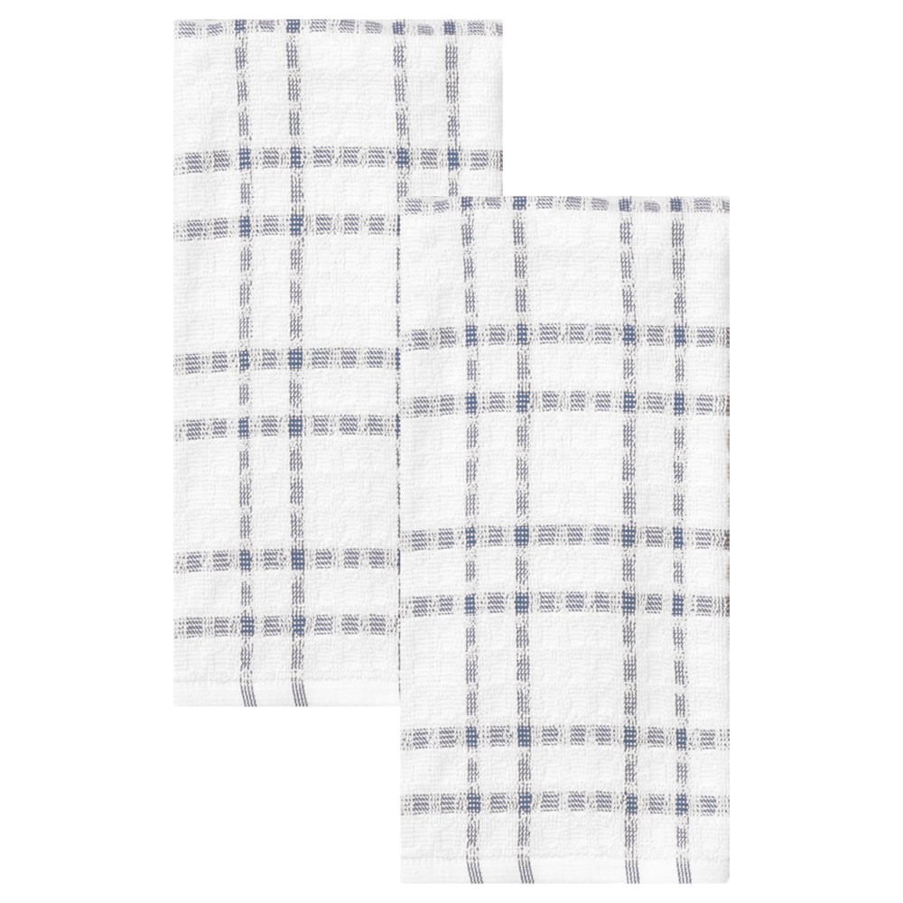 slide 2 of 2, Everyday Living Grid Kitchen Towels - Federal Blue, 2 ct