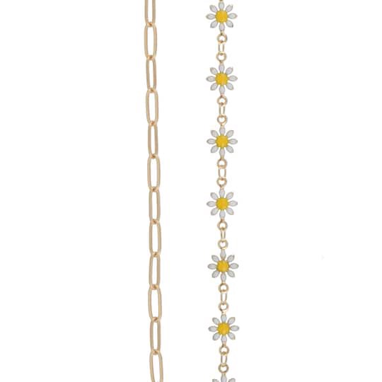 slide 1 of 2, 9.5" Gold Paper Clip & White Daisy Trucker Hat Chain By Make Market, 9.4 in