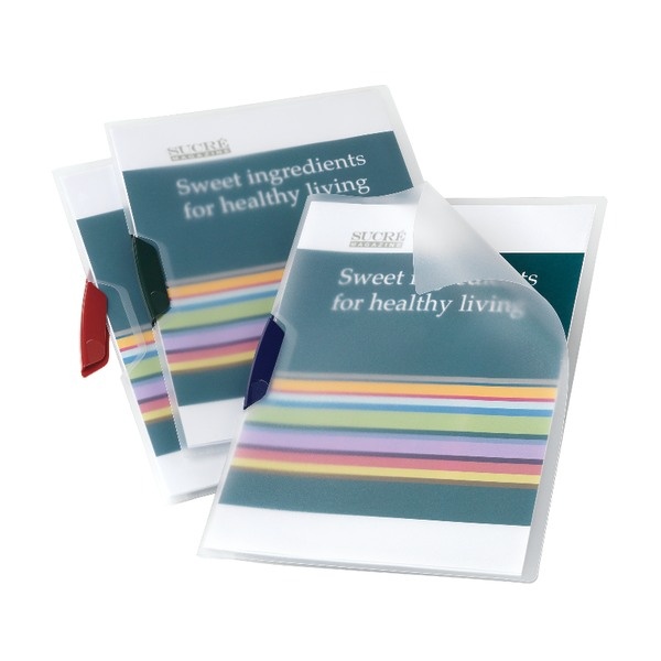 slide 1 of 1, Office Depot Brand Translucent Front Report Covers With Swing Clip, Letter Size, Clear, Pack Of 5 Covers, 5 ct