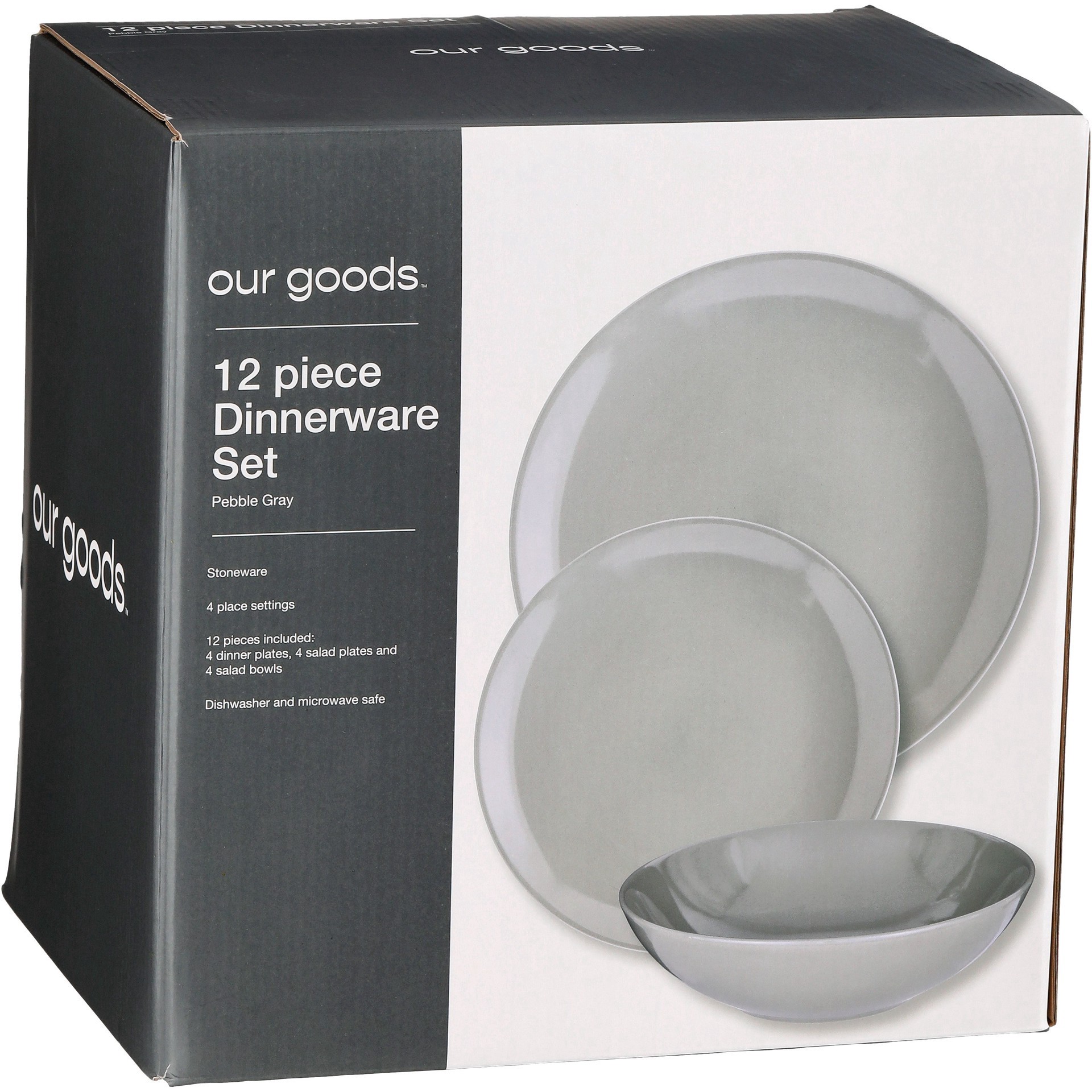 slide 1 of 1, our goods Round Stoneware Dinnerware Set - Pebble Gray, 12 ct