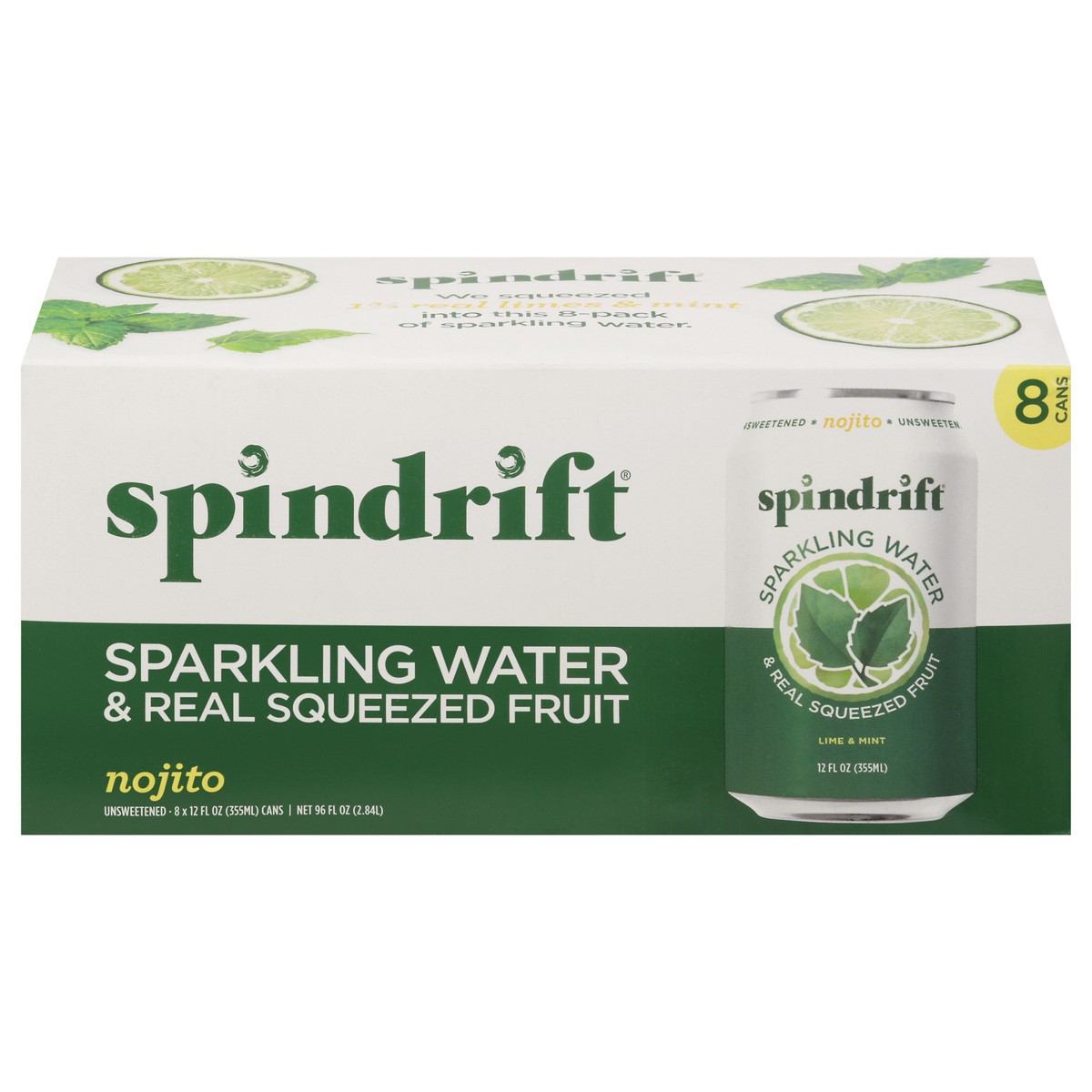 slide 1 of 1, Spindrift Unsweetened Nojito Sparkling Water 8 - 12 fl oz Cans, 12 fl oz