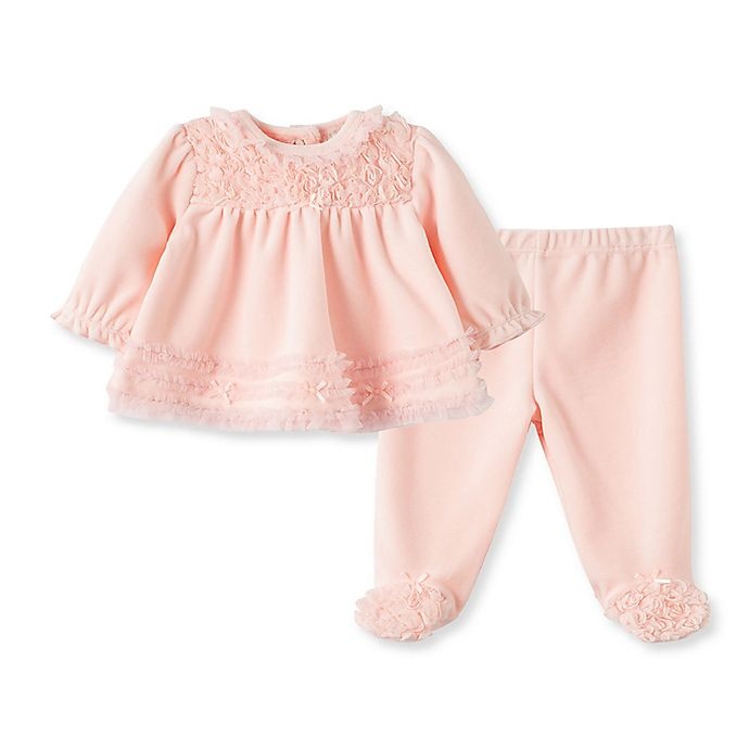 slide 1 of 2, Little Me Newborn Rosette Velour Tunic and Footie Pants Set - Pink, 2 ct