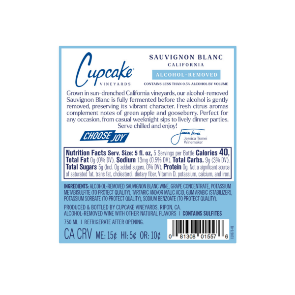 slide 3 of 5, Cupcake Vineyards Alcohol-Removed California Sauvignon Blanc 750 ml, 750 ml