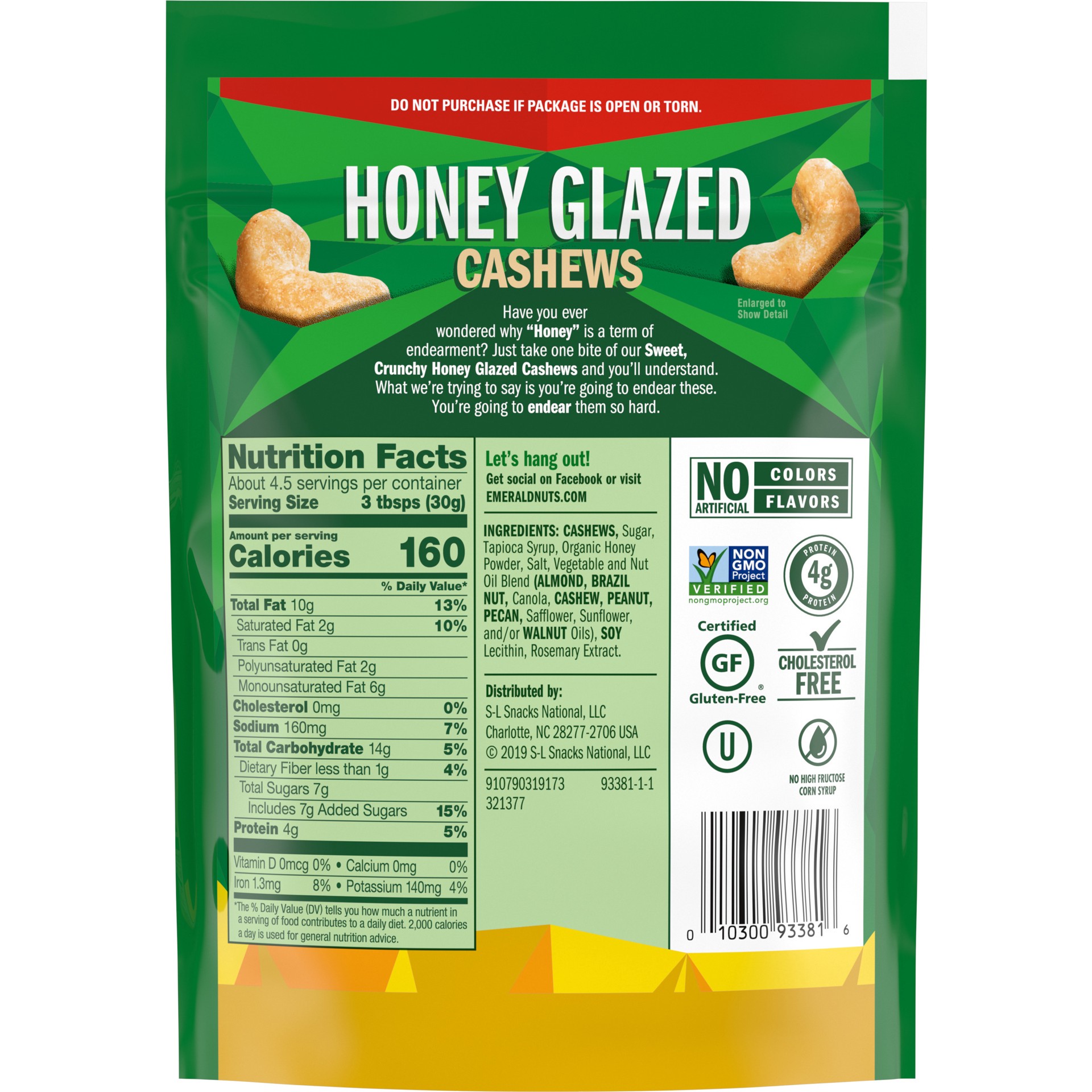 slide 4 of 5, Emerald Nuts Honey Glazed Cashews Resealable Bag, 5 oz