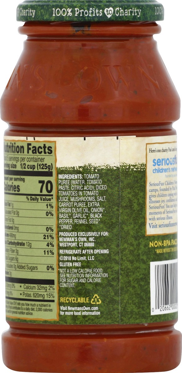 slide 6 of 6, Newman's Own Pasta Sauce Mushroom Marinara, 24 oz