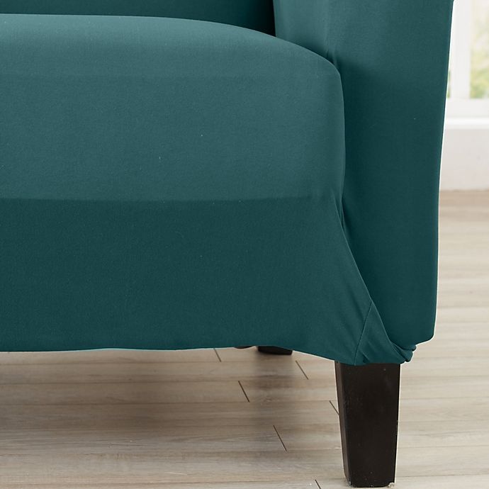 slide 3 of 3, Great Bay Home Seneca Velvet Strapless Chair Slipcover - Teal, 1 ct