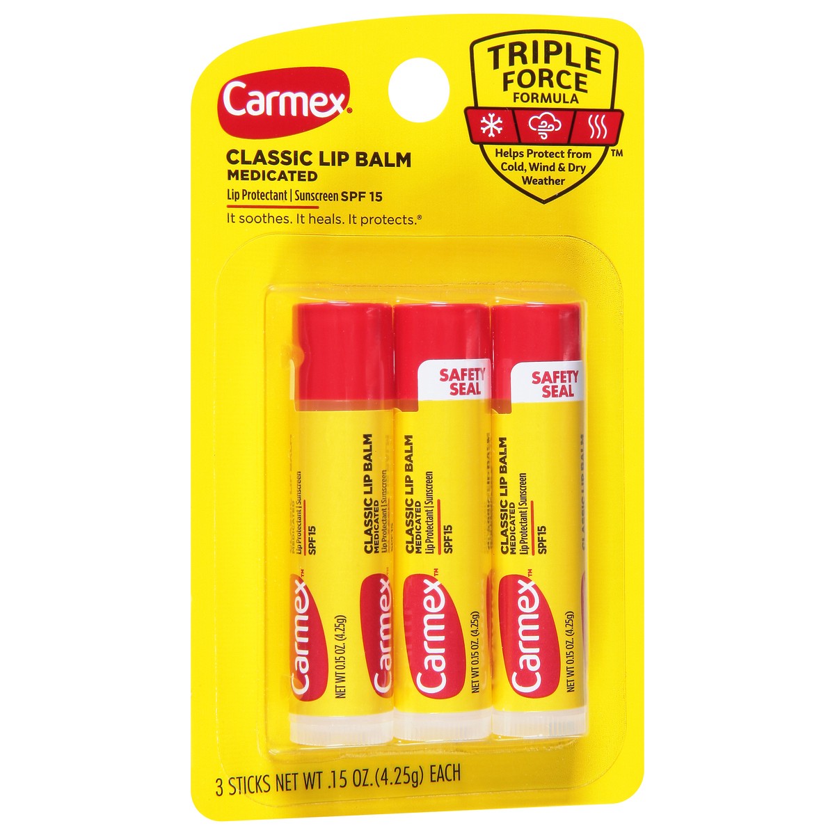 slide 2 of 9, Carmex SPF 15 Medicated Classic Lip Balm 3 - 0.35 oz Sticks, 