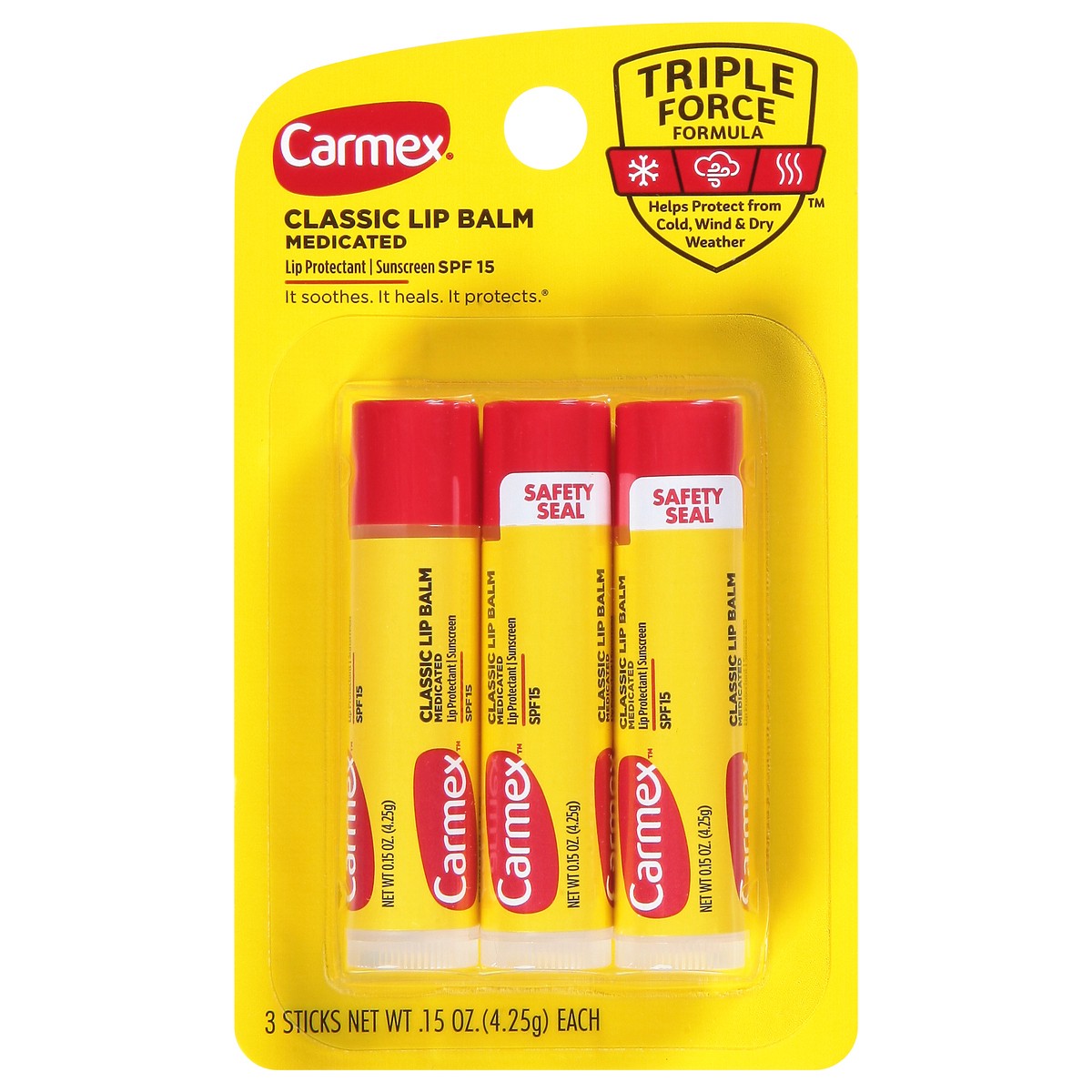 slide 1 of 9, Carmex SPF 15 Medicated Classic Lip Balm 3 - 0.35 oz Sticks, 