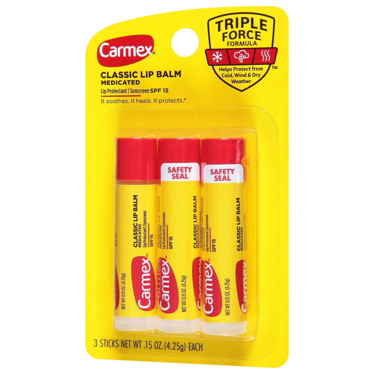 slide 3 of 9, Carmex SPF 15 Medicated Classic Lip Balm 3 - 0.35 oz Sticks, 