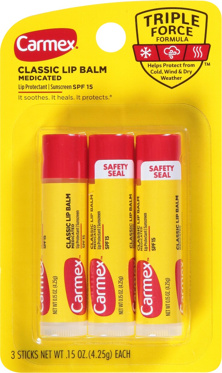 slide 6 of 9, Carmex SPF 15 Medicated Classic Lip Balm 3 - 0.35 oz Sticks, 