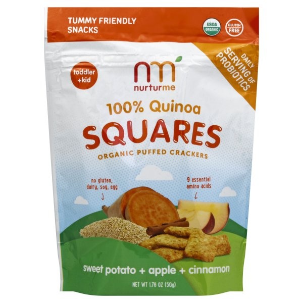 slide 1 of 1, NurturMe Organic Quinoa Squares Puffed Crackers Sweet Potatoes Apples & Cinnamon, 1.76 oz