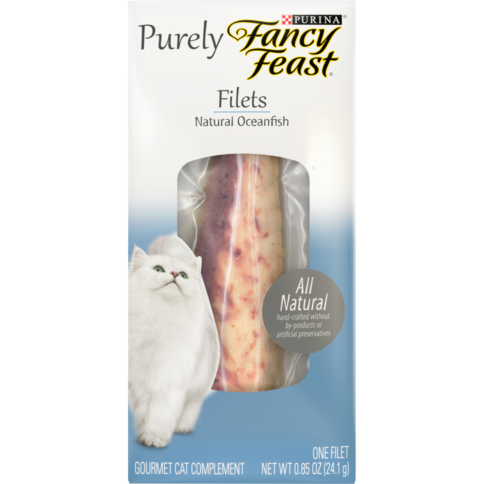 slide 1 of 1, Fancy Feast Purely Filets Natural Oceanfish Adult Wet Cat Food Complement Sleeve, 0.85 oz