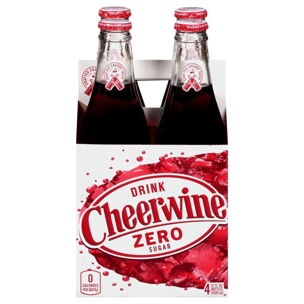 slide 1 of 9, Cheerwine Zero Sugar 4pack Glass Bottles, 4 ct