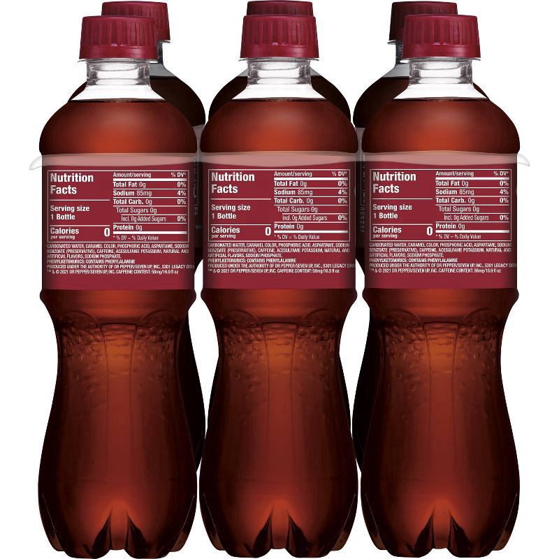 slide 6 of 8, Dr Pepper Zero Sugar Soda, .5 L bottles, 6 pack - 6 ct, 6 ct