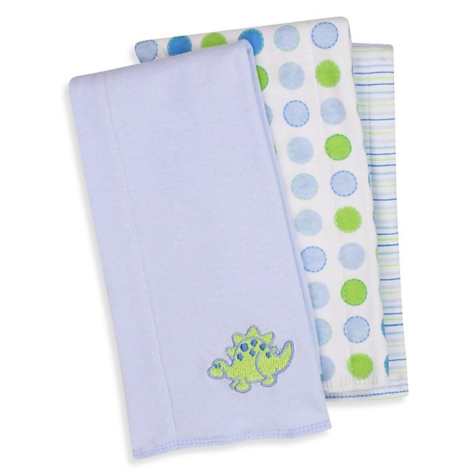 slide 1 of 2, SpaSilk Dinosaur Burp Cloths - Blue, 3 ct