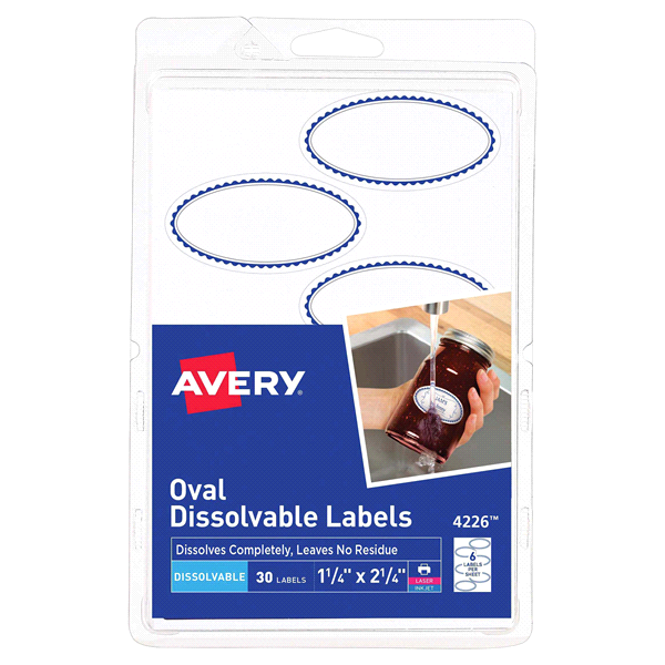 slide 1 of 1, Avery Dissolvable Oval Labels, Preprinted Border, 1 ct