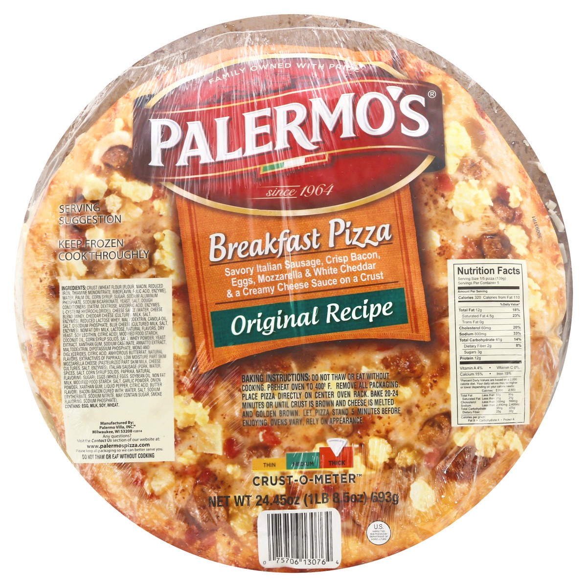 slide 1 of 11, Palermo's Breakfast Pizza, Original Recipe, Thick, 24.45 oz