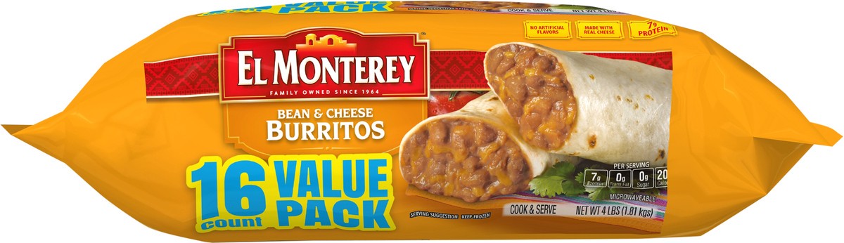 slide 6 of 7, El Monterey Burrito Bean & Cheese Value Pack, 1 ct / 16 ct