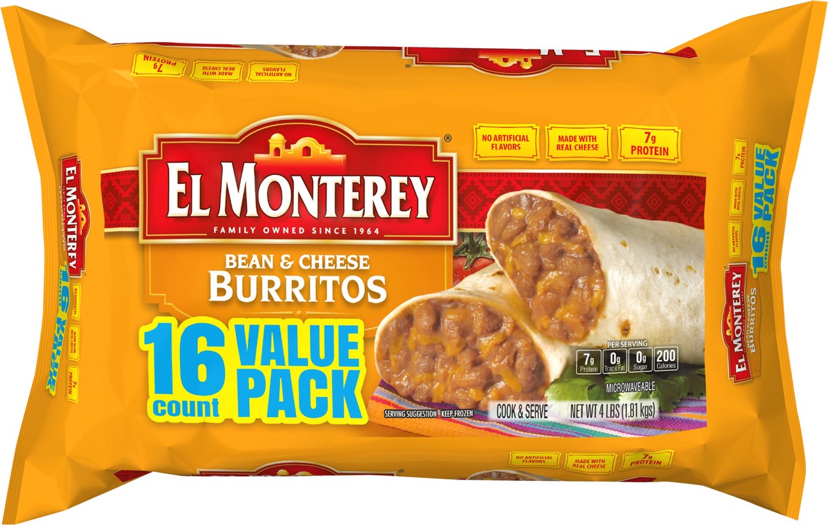 slide 2 of 7, El Monterey Burrito Bean & Cheese Value Pack, 1 ct / 16 ct