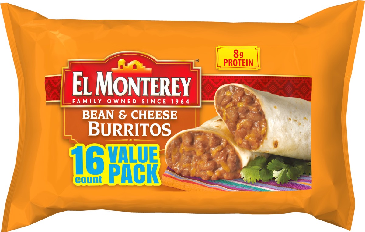 slide 1 of 7, El Monterey Burrito Bean & Cheese Value Pack, 1 ct / 16 ct