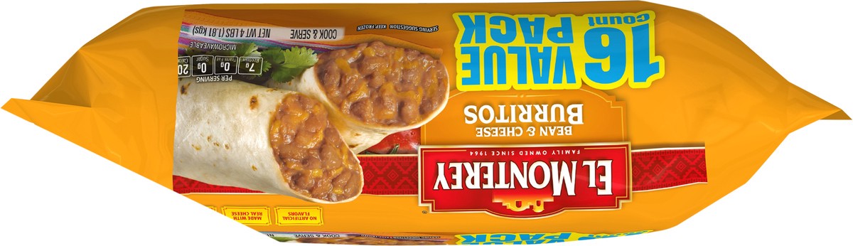 slide 5 of 7, El Monterey Burrito Bean & Cheese Value Pack, 1 ct / 16 ct