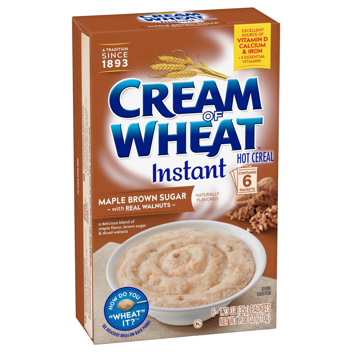 slide 4 of 11, Cream of Wheat Maple Brown Sugar with Walnuts Instant Hot Cereal, Kosher, 6-1.23 OZ Packets, 6 ct