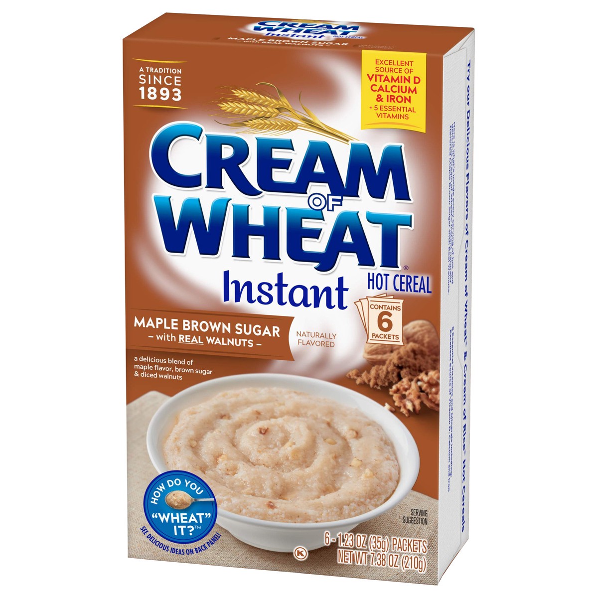 slide 6 of 11, Cream of Wheat Maple Brown Sugar with Walnuts Instant Hot Cereal, Kosher, 6-1.23 OZ Packets, 6 ct