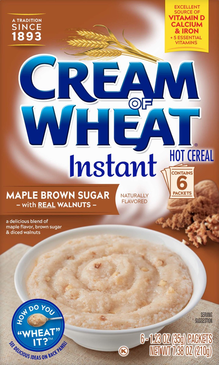 slide 2 of 11, Cream of Wheat Maple Brown Sugar with Walnuts Instant Hot Cereal, Kosher, 6-1.23 OZ Packets, 6 ct