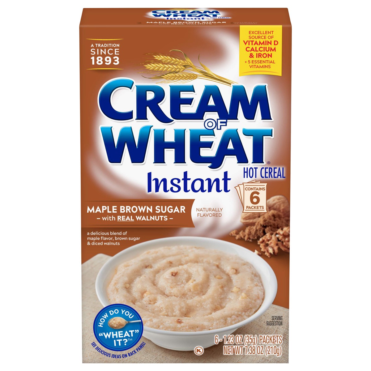 slide 10 of 11, Cream of Wheat Maple Brown Sugar with Walnuts Instant Hot Cereal, Kosher, 6-1.23 OZ Packets, 6 ct