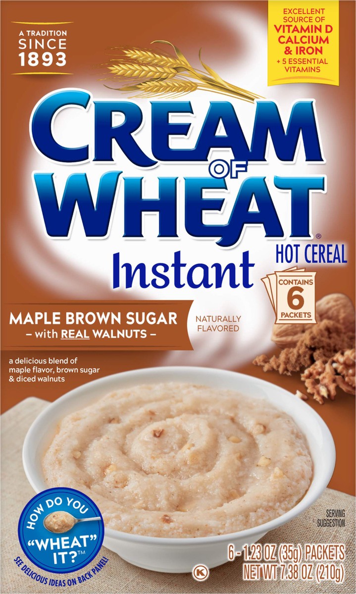 slide 1 of 11, Cream of Wheat Maple Brown Sugar with Walnuts Instant Hot Cereal, Kosher, 6-1.23 OZ Packets, 6 ct