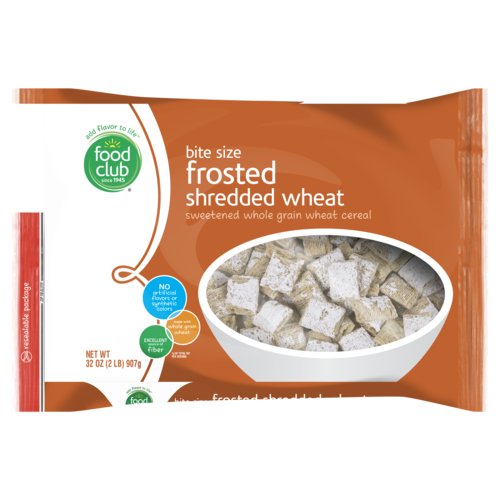 slide 1 of 1, Food Club Frosted Shredded Wheat Bite Size Sweetened Whole Grain Wheat Cereal, 32 oz