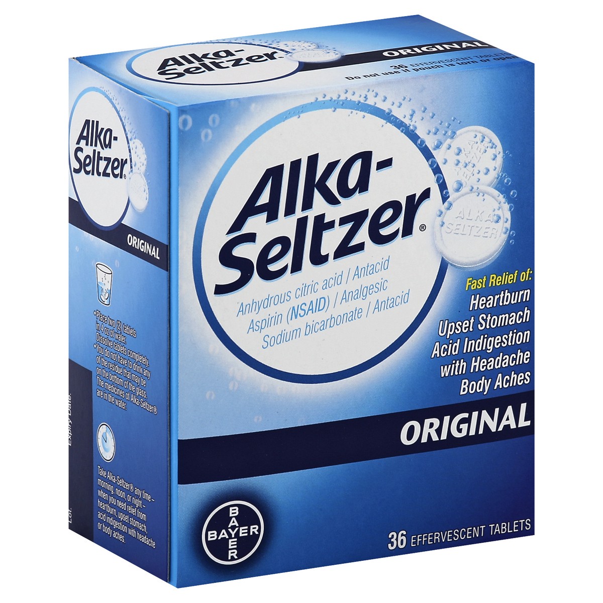 slide 3 of 10, Alka-Seltzer Original Antacid/Analgesic Effervescent Tablets, 36 ct