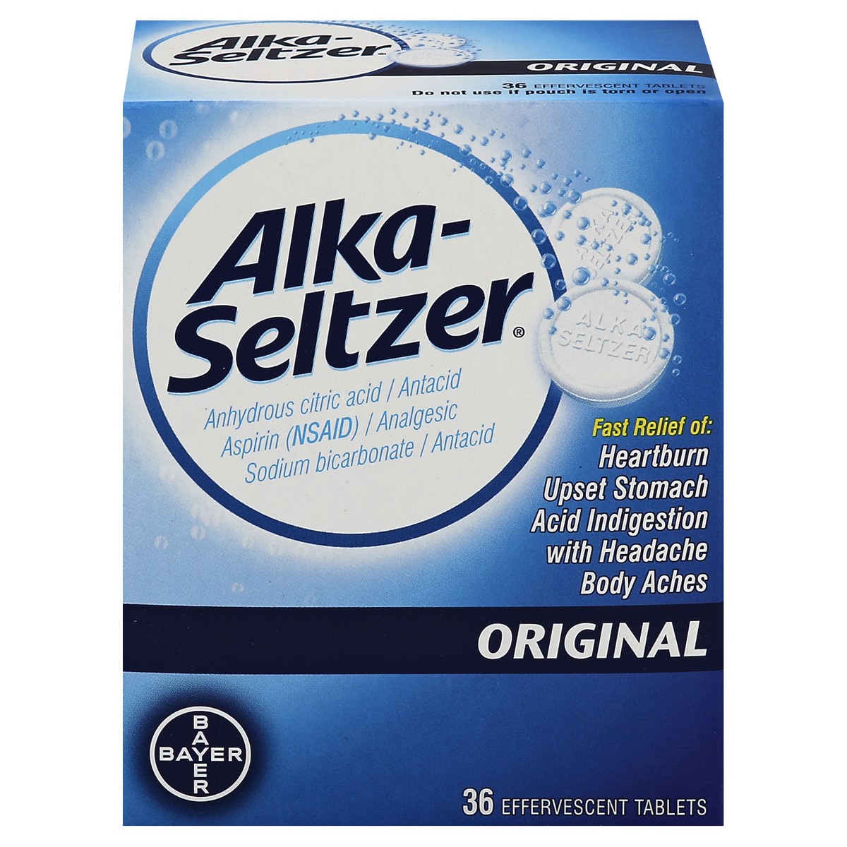 slide 7 of 10, Alka-Seltzer Original Antacid/Analgesic Effervescent Tablets, 36 ct