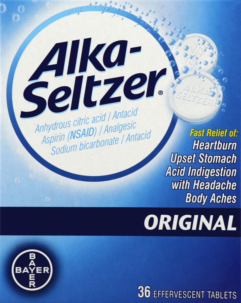 slide 1 of 10, Alka-Seltzer Original Antacid/Analgesic Effervescent Tablets, 36 ct