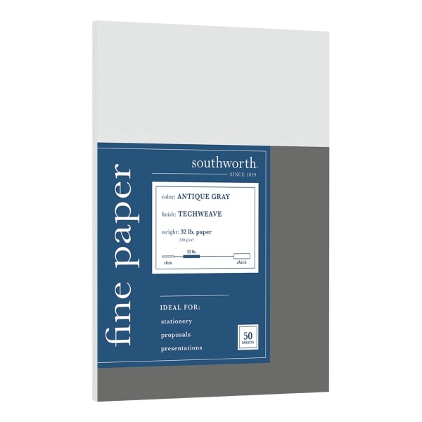 slide 1 of 2, Southworth Techweave Business Papers, Antique Gray, Ream Of 50 Sheets, 50 ct