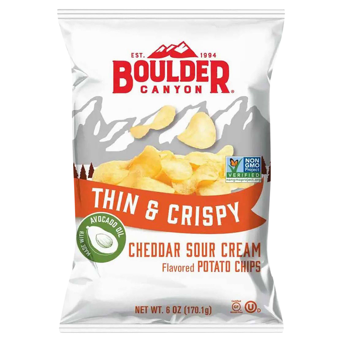 slide 1 of 5, Boulder Thin & Crispy Cheddar Sour Cream Potato Chips 6 oz, 1 ct