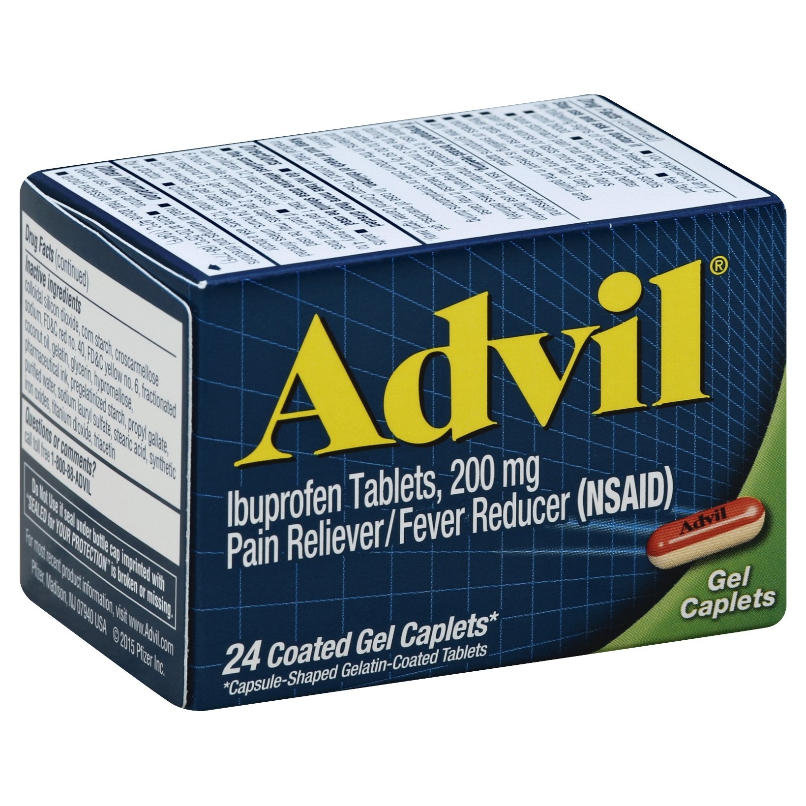 slide 1 of 2, Advil Ibuprofen Tablets Pain Reliever Fever Reducer Coated Gel Caplets, 24 ct; 200 mg