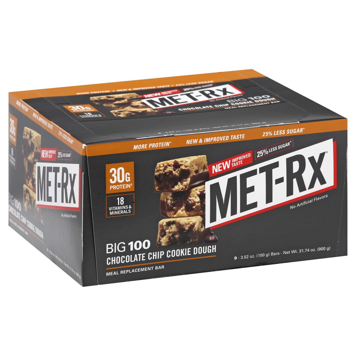 slide 2 of 13, MET-Rx Big 100 Chocolate Chip Cookie Dough Meal Replacement Bar 9 ea, 9 ct