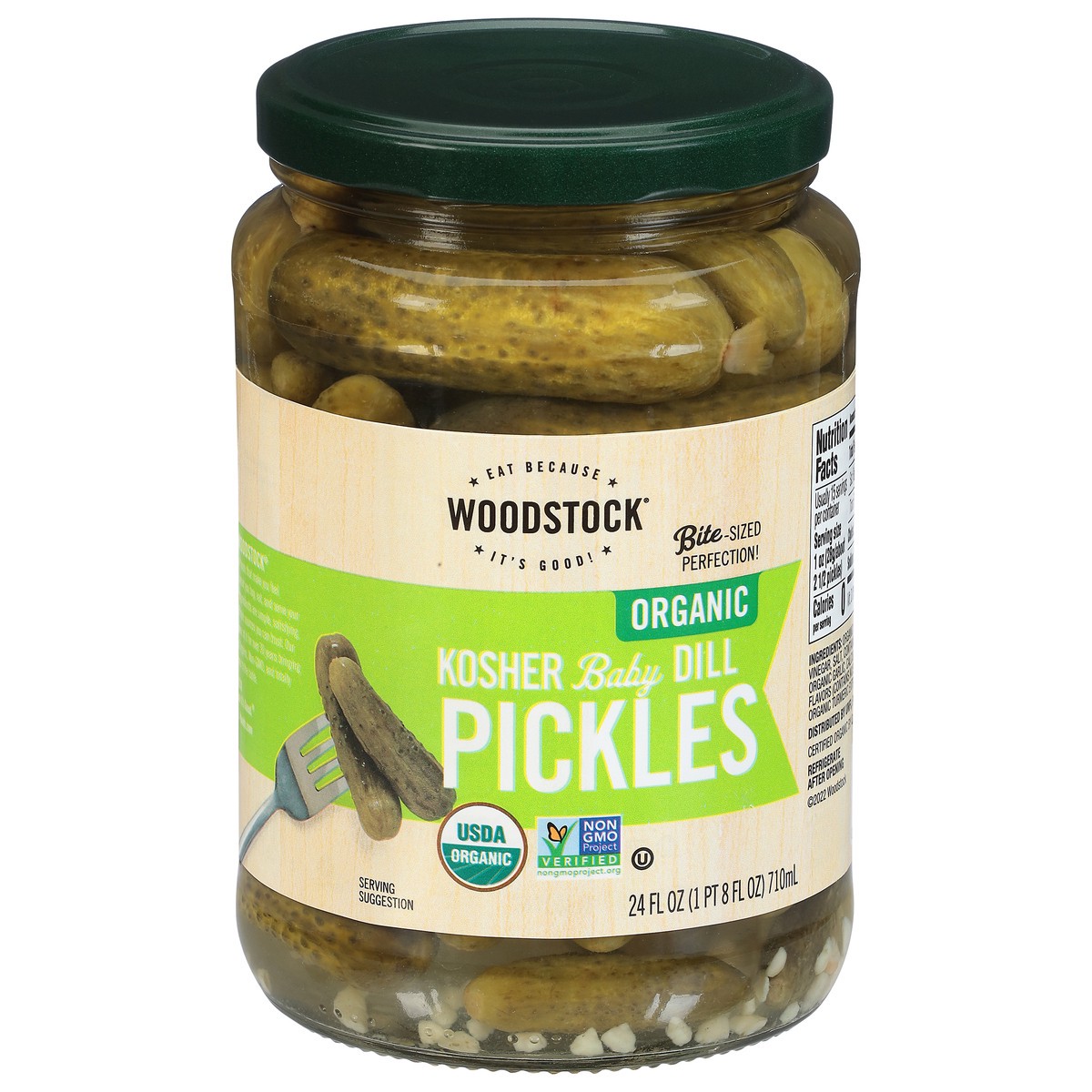 slide 1 of 9, Woodstock Organic Kosher Baby Dill Pickles 24 fl oz, 24 fl oz