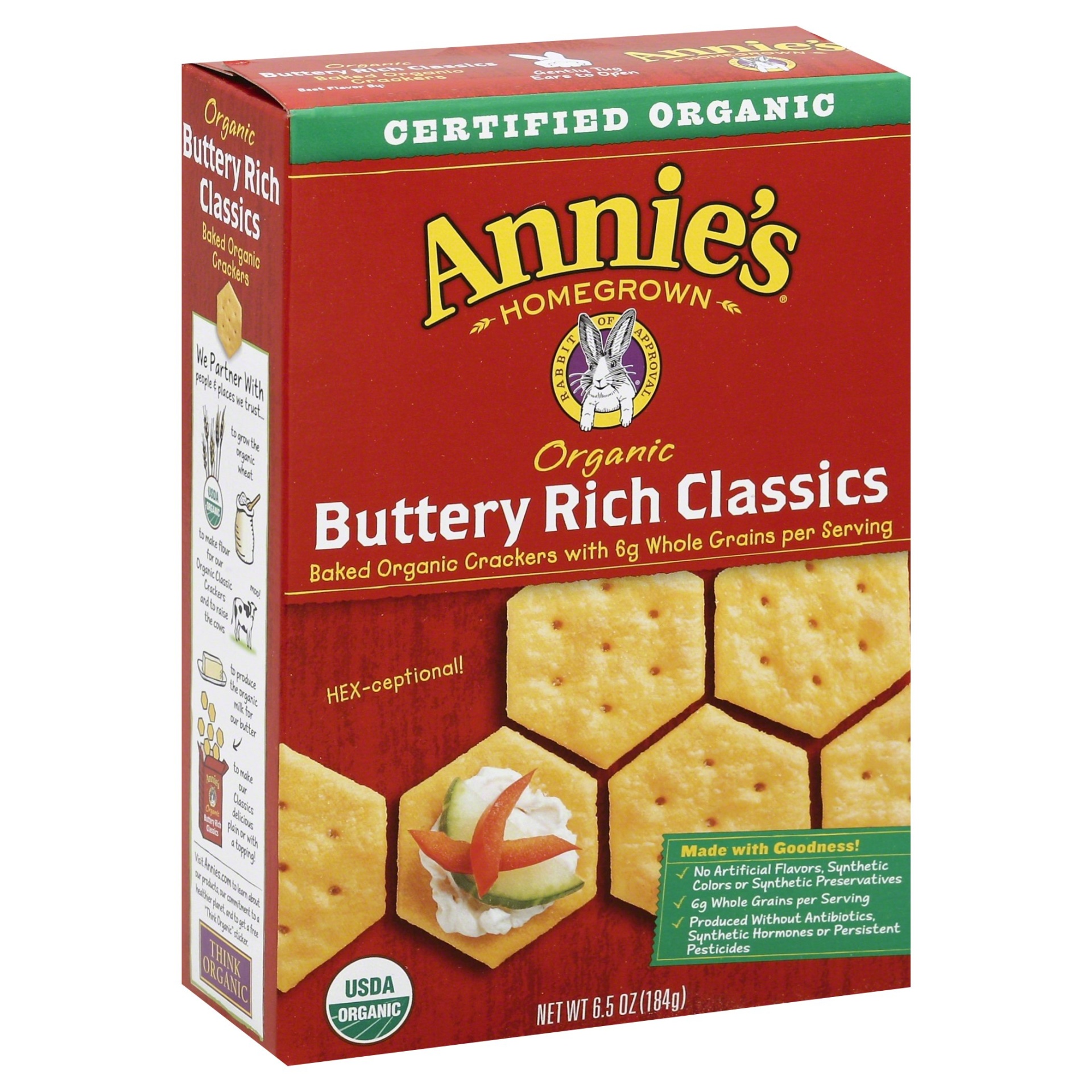 slide 1 of 1, Annie's Homegrown Organic Buttery Rich Crackers, 6.5 oz