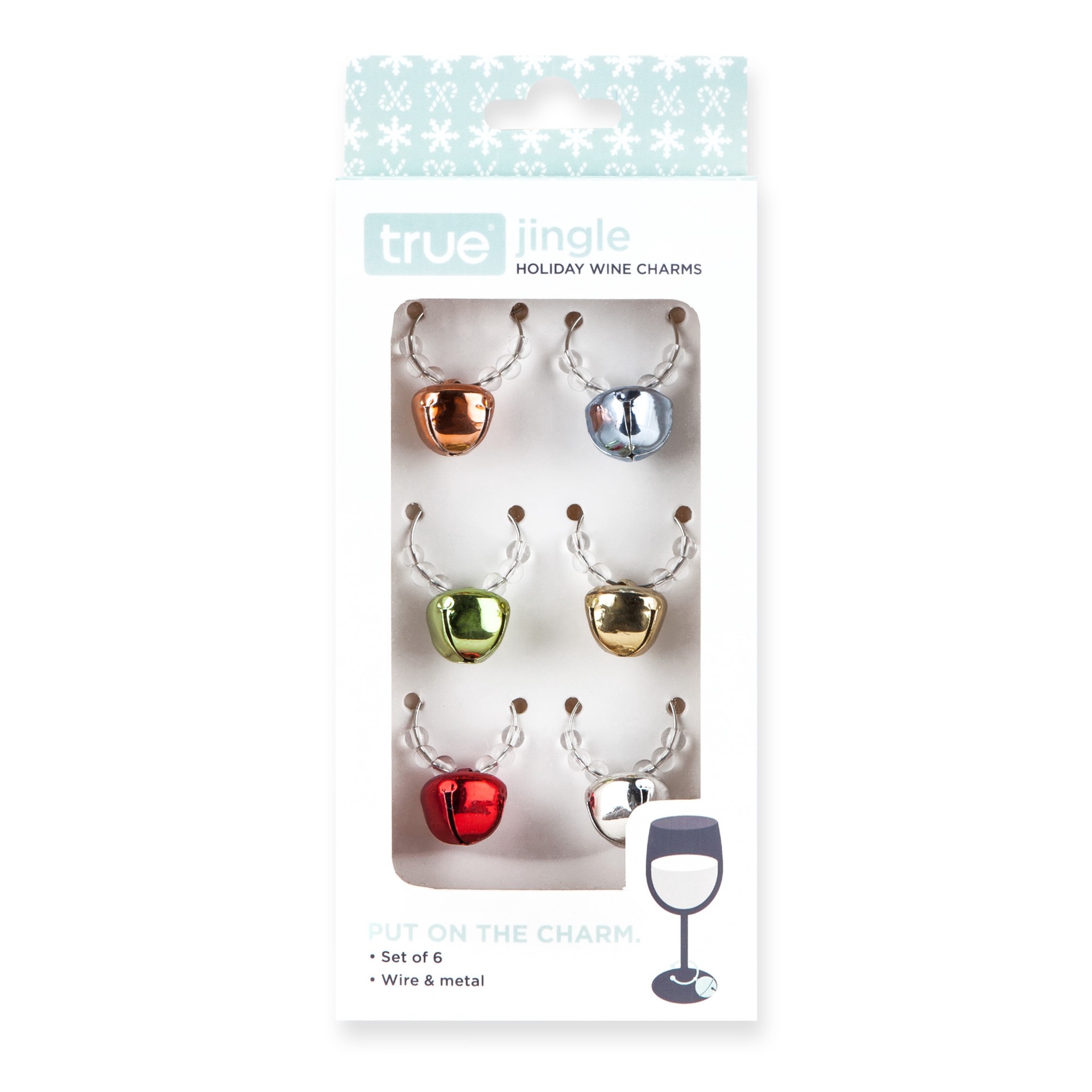 slide 3 of 3, true Jingle: Holiday Wine Charms, 6 ct