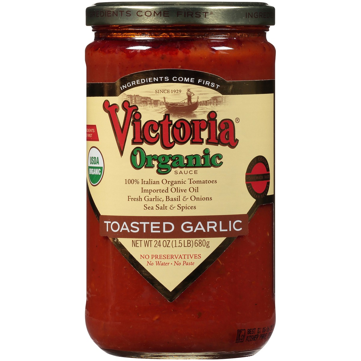 slide 5 of 7, Victoria Organic Toasted Garlic Sauce 24 oz. Jar, 24 oz