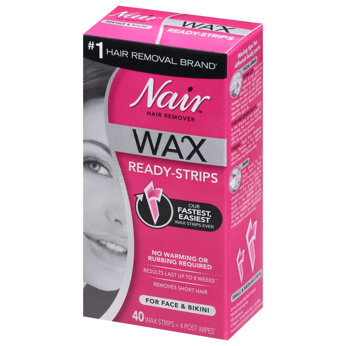 slide 3 of 9, Nair Hair Remover Wax Ready Strips, Face and Bikini Hair Removal Wax Strips, 40 Count, 40 ct