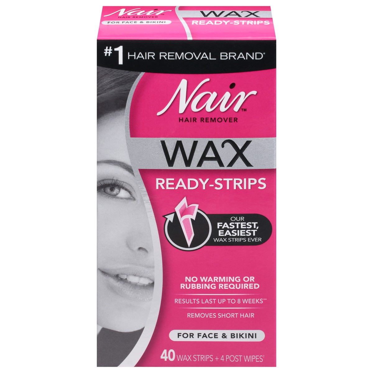 slide 1 of 9, Nair Hair Remover Wax Ready Strips, Face and Bikini Hair Removal Wax Strips, 40 Count, 40 ct