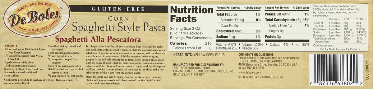 slide 6 of 6, DeBoles Free Gluten Free Corn Spaghetti-Style Pasta, 8 oz