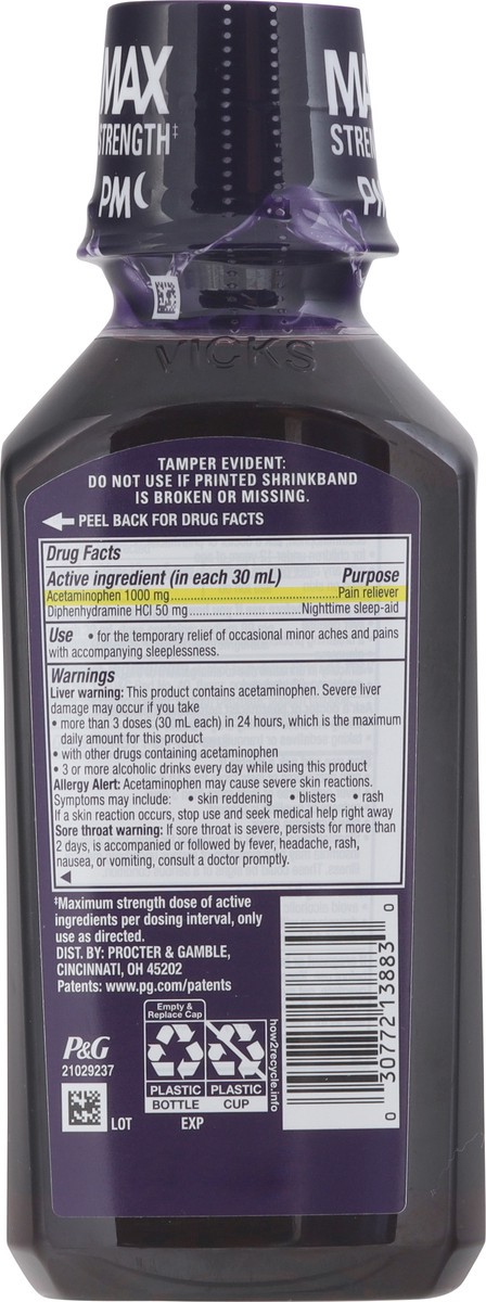 slide 5 of 13, Vicks PainQuil Pain Relief Acetaminophen 1000mg Max Strength‡ Adult Pain Reliever Liquid 12oz, Backache Headache Relief, 1 Nighttime Pain Reliever + Sleep Aid, 12 fl oz