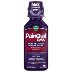 Vicks PainQuil Pain Relief Acetaminophen 1000mg Max Strength‡ Adult Pain Reliever Liquid 12oz, Backache Headache Relief, 1 Nighttime Pain Reliever + Sleep Aid
